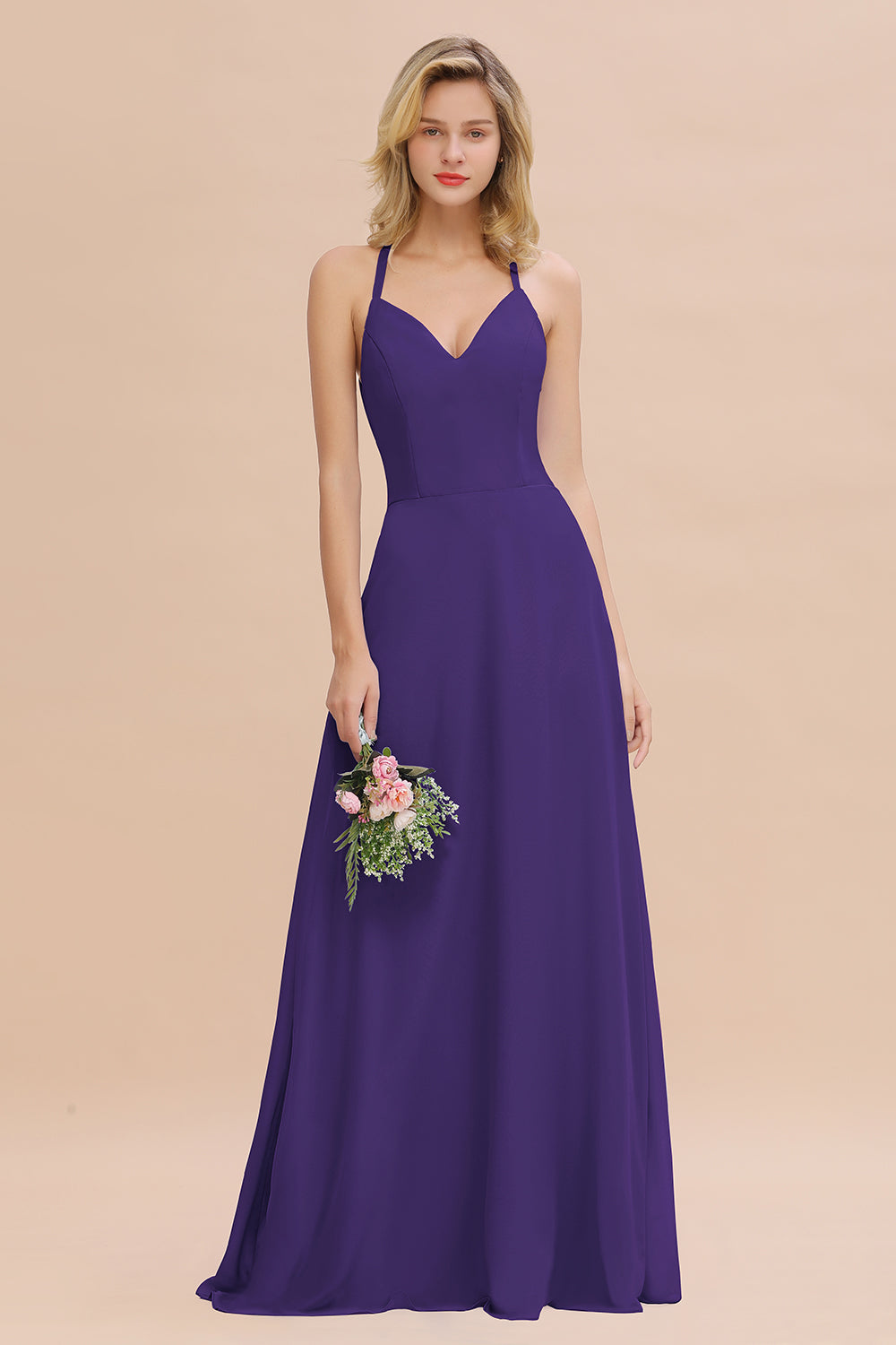 Modest Halter V-Neck Sleeveless Long Bridesmaid dresses - Fashionpara