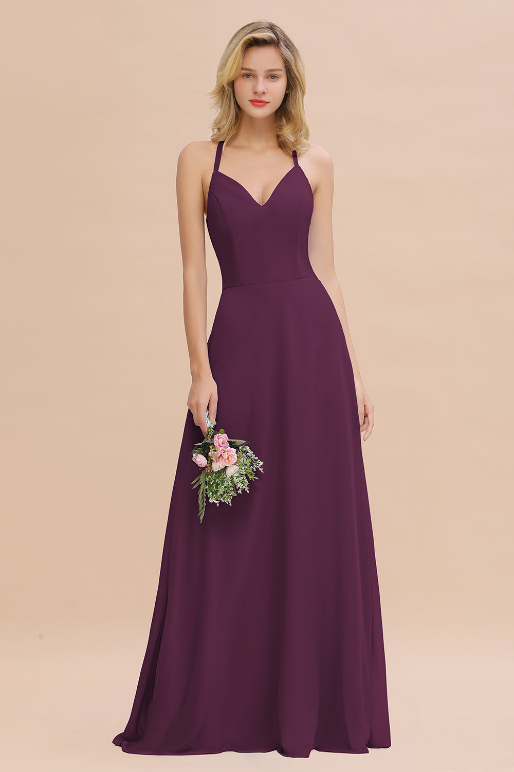 Modest Halter V-Neck Sleeveless Long Bridesmaid dresses - Fashionpara