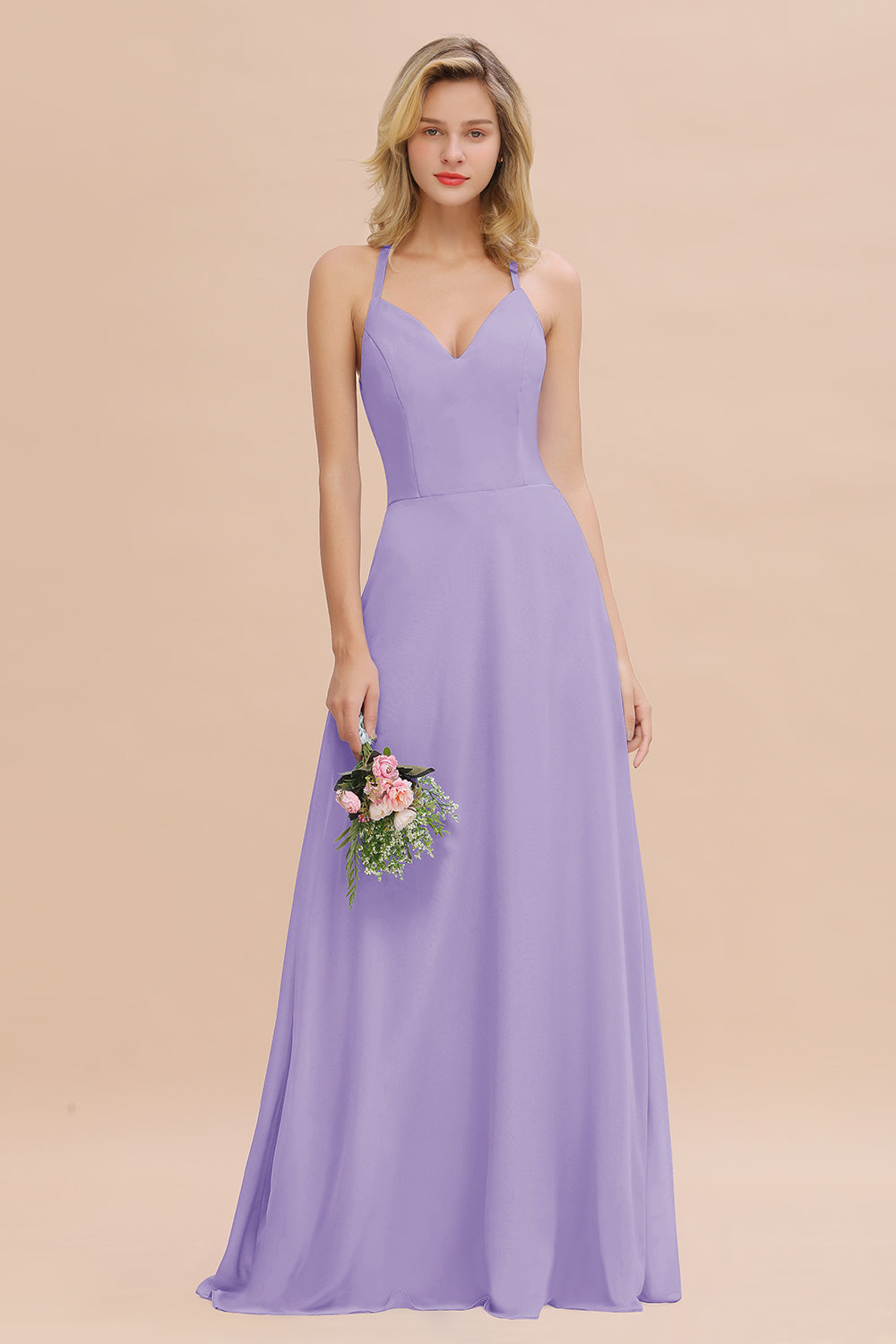 Modest Halter V-Neck Sleeveless Long Bridesmaid dresses - Fashionpara