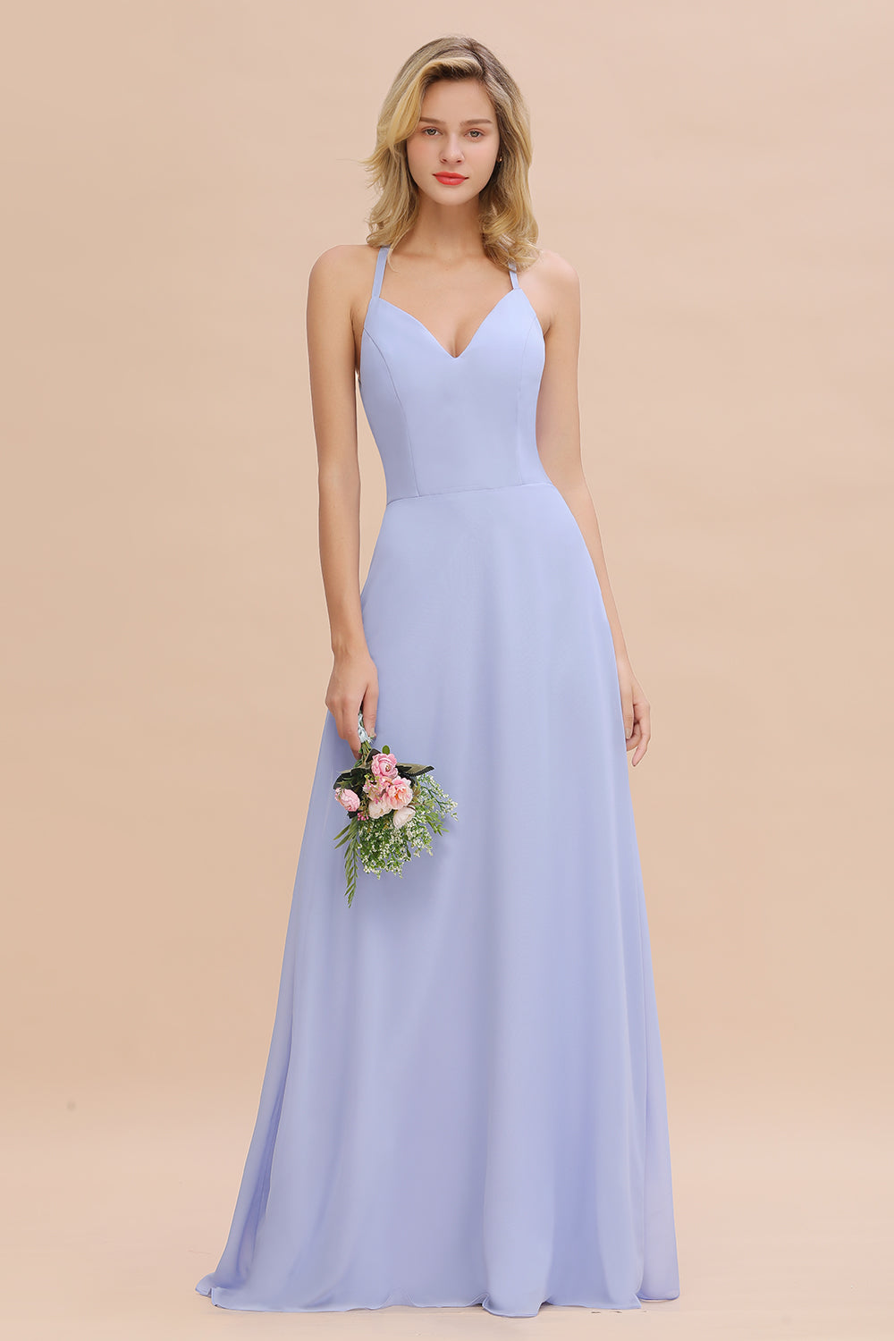 Modest Halter V-Neck Sleeveless Long Bridesmaid dresses - Fashionpara