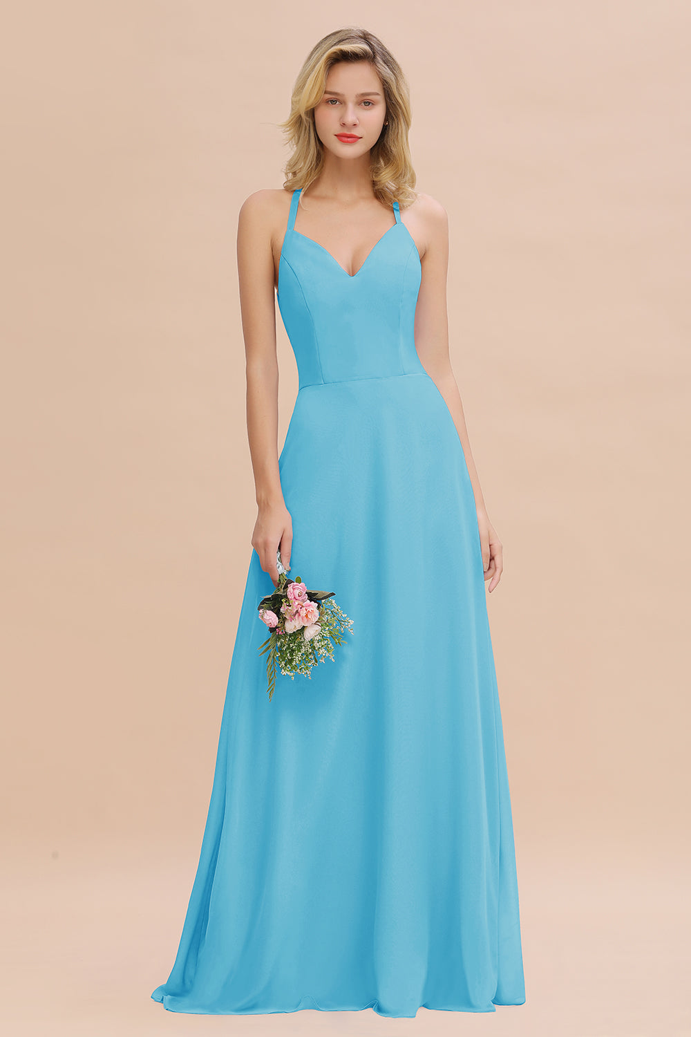 Modest Halter V-Neck Sleeveless Long Bridesmaid dresses - Fashionpara