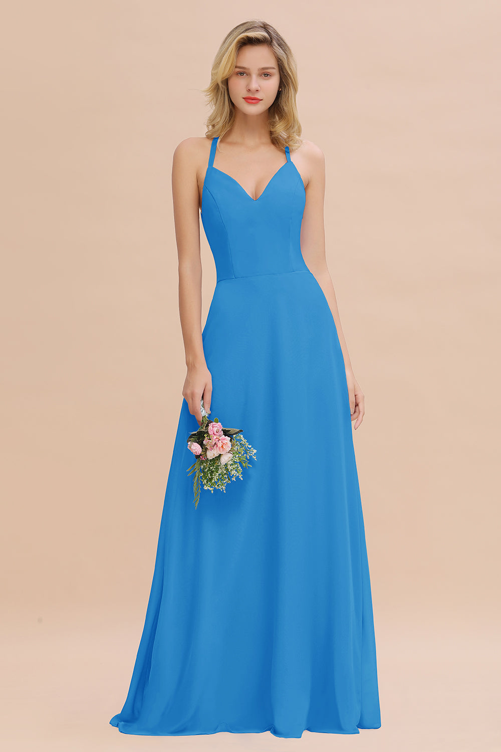 Modest Halter V-Neck Sleeveless Long Bridesmaid dresses - Fashionpara