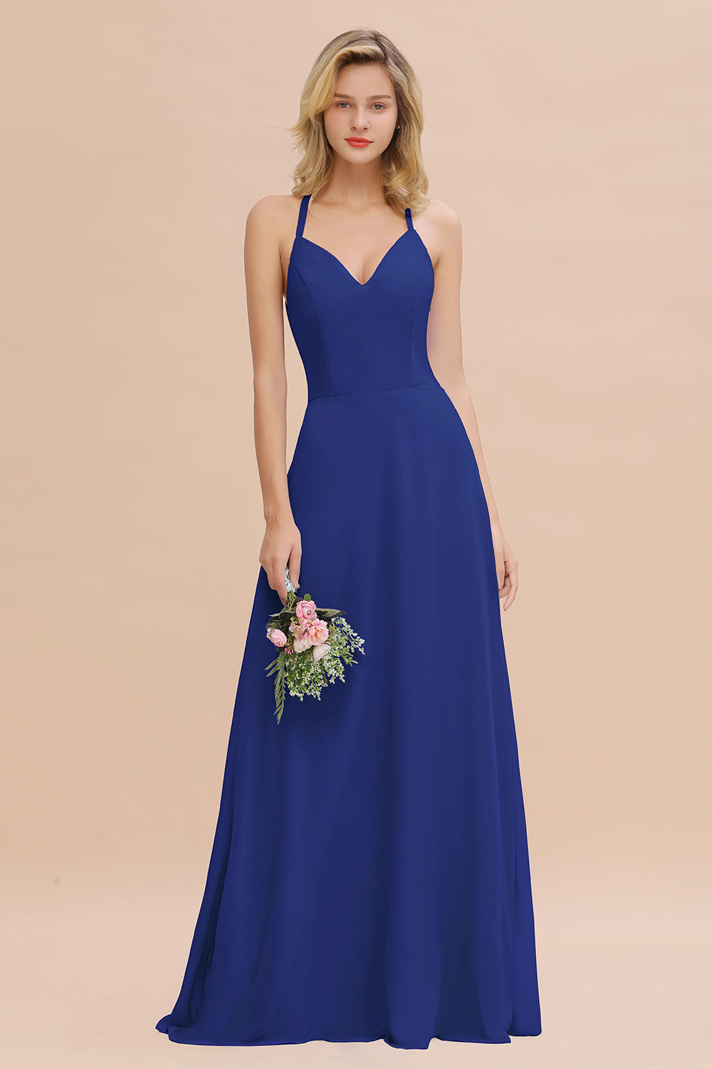 Modest Halter V-Neck Sleeveless Long Bridesmaid dresses - Fashionpara