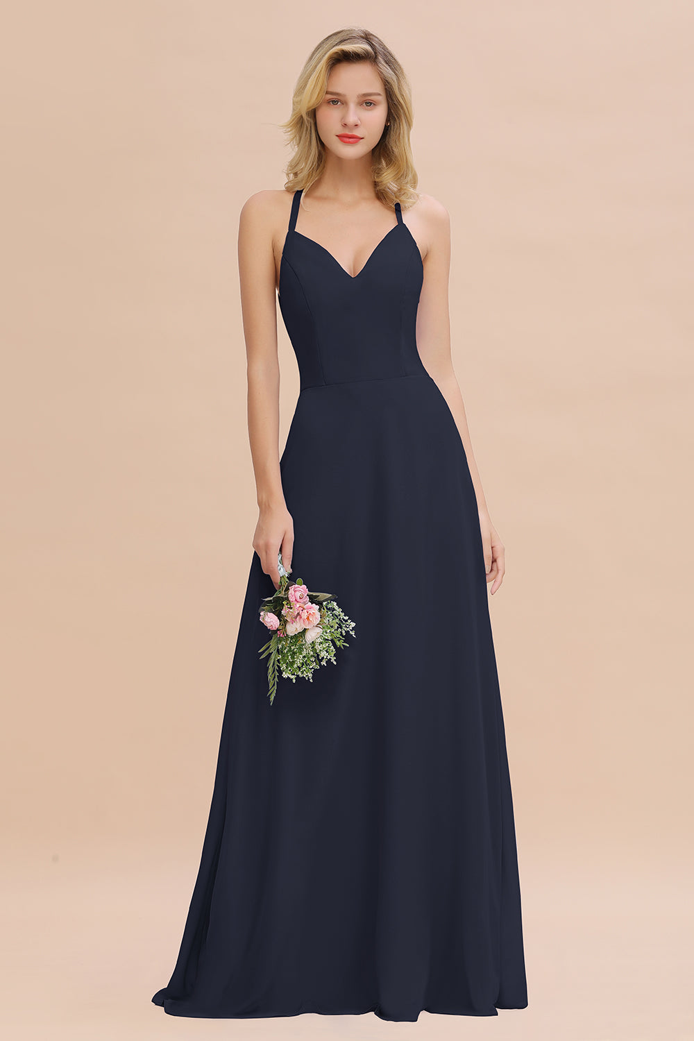 Modest Halter V-Neck Sleeveless Long Bridesmaid dresses - Fashionpara