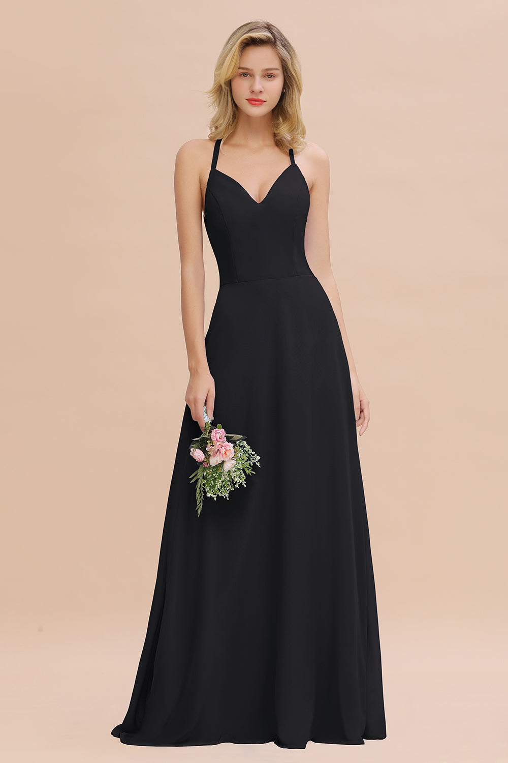 Modest Halter V-Neck Sleeveless Long Bridesmaid dresses - Fashionpara