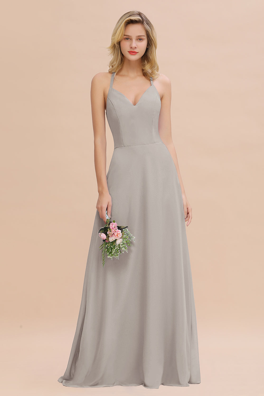 Modest Halter V-Neck Sleeveless Long Bridesmaid dresses - Fashionpara