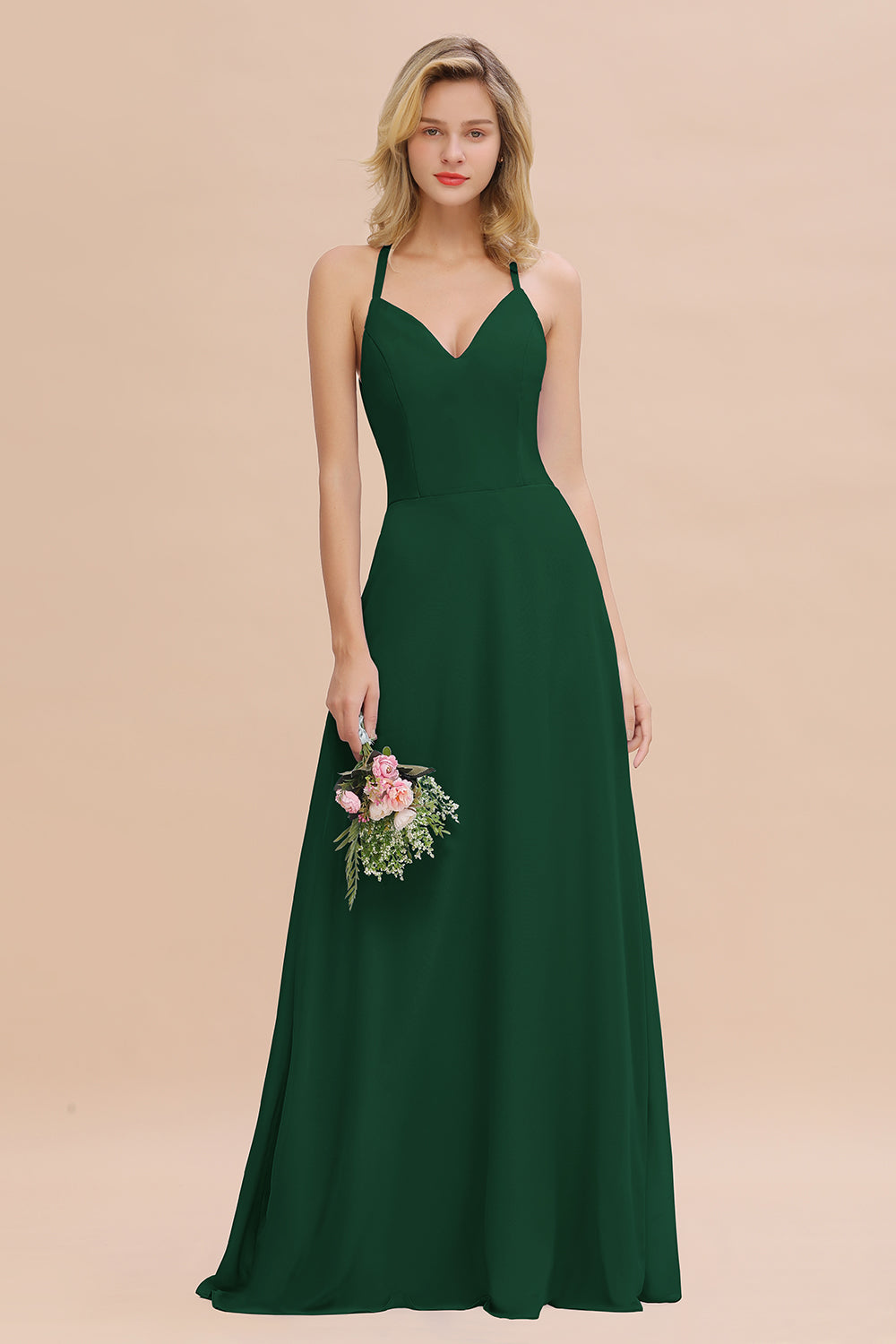 Modest Halter V-Neck Sleeveless Long Bridesmaid dresses - Fashionpara