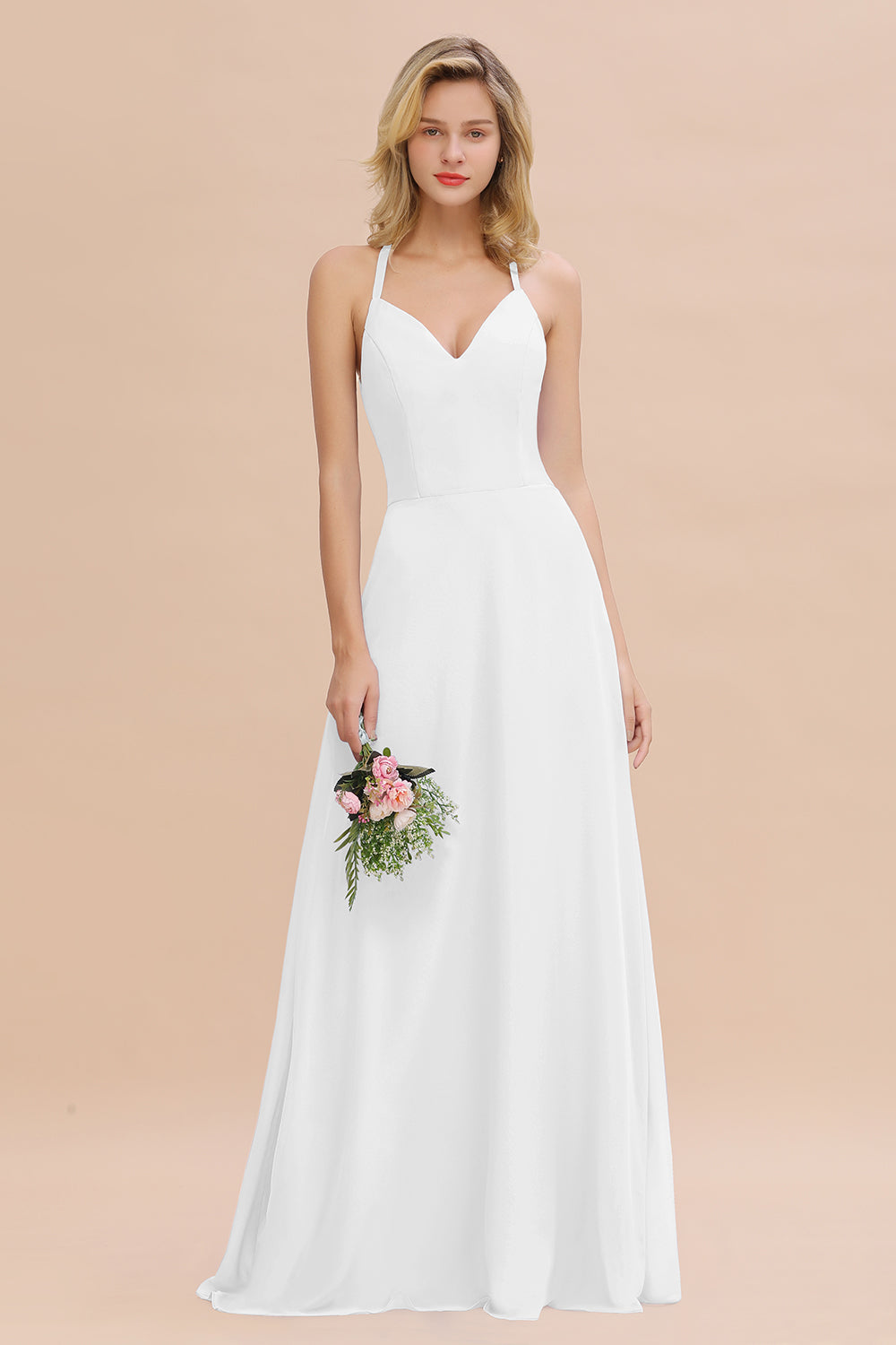 Modest Halter V-Neck Sleeveless Long Bridesmaid dresses - Fashionpara