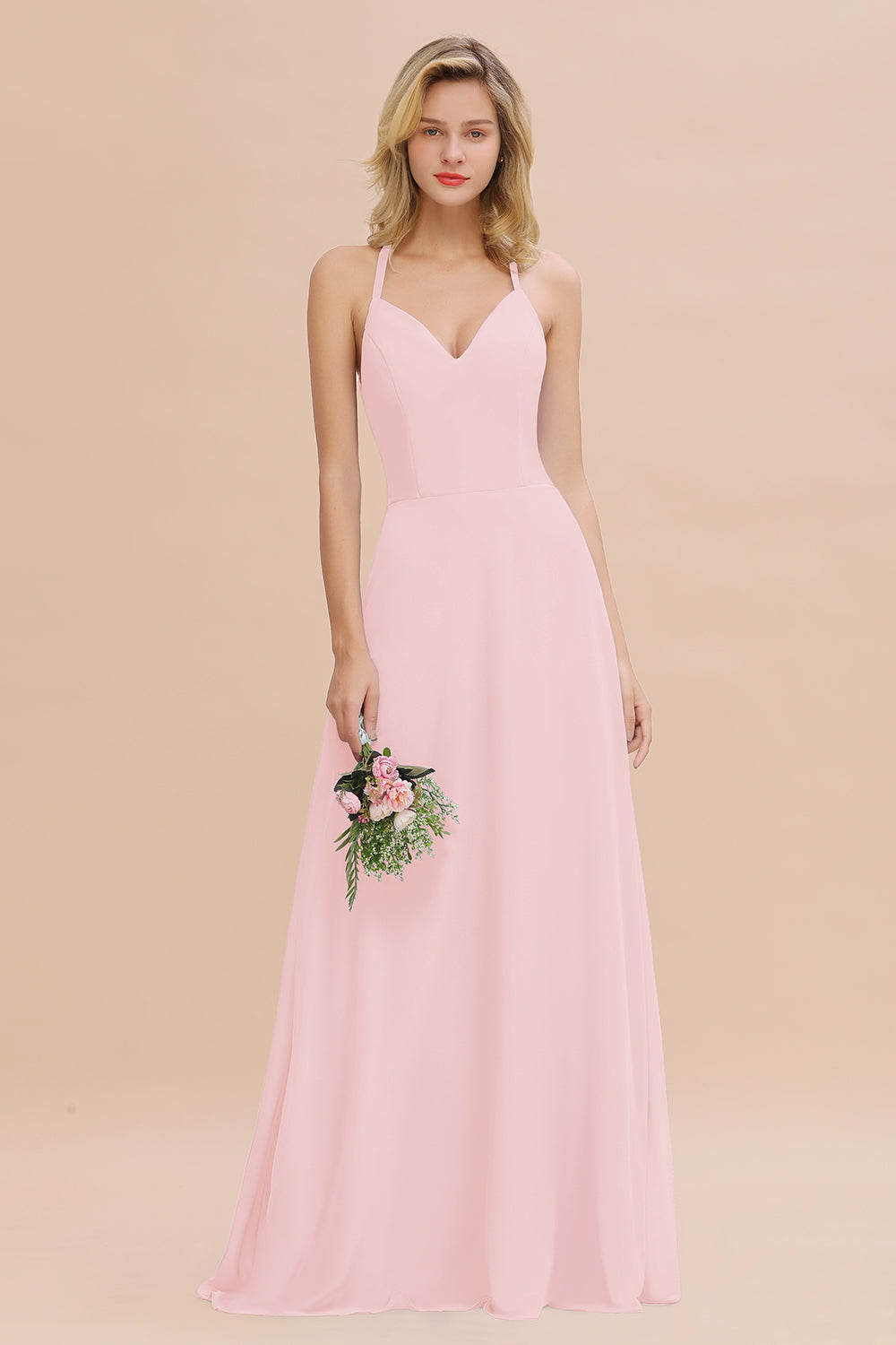 Modest Halter V-Neck Sleeveless Long Bridesmaid dresses - Fashionpara