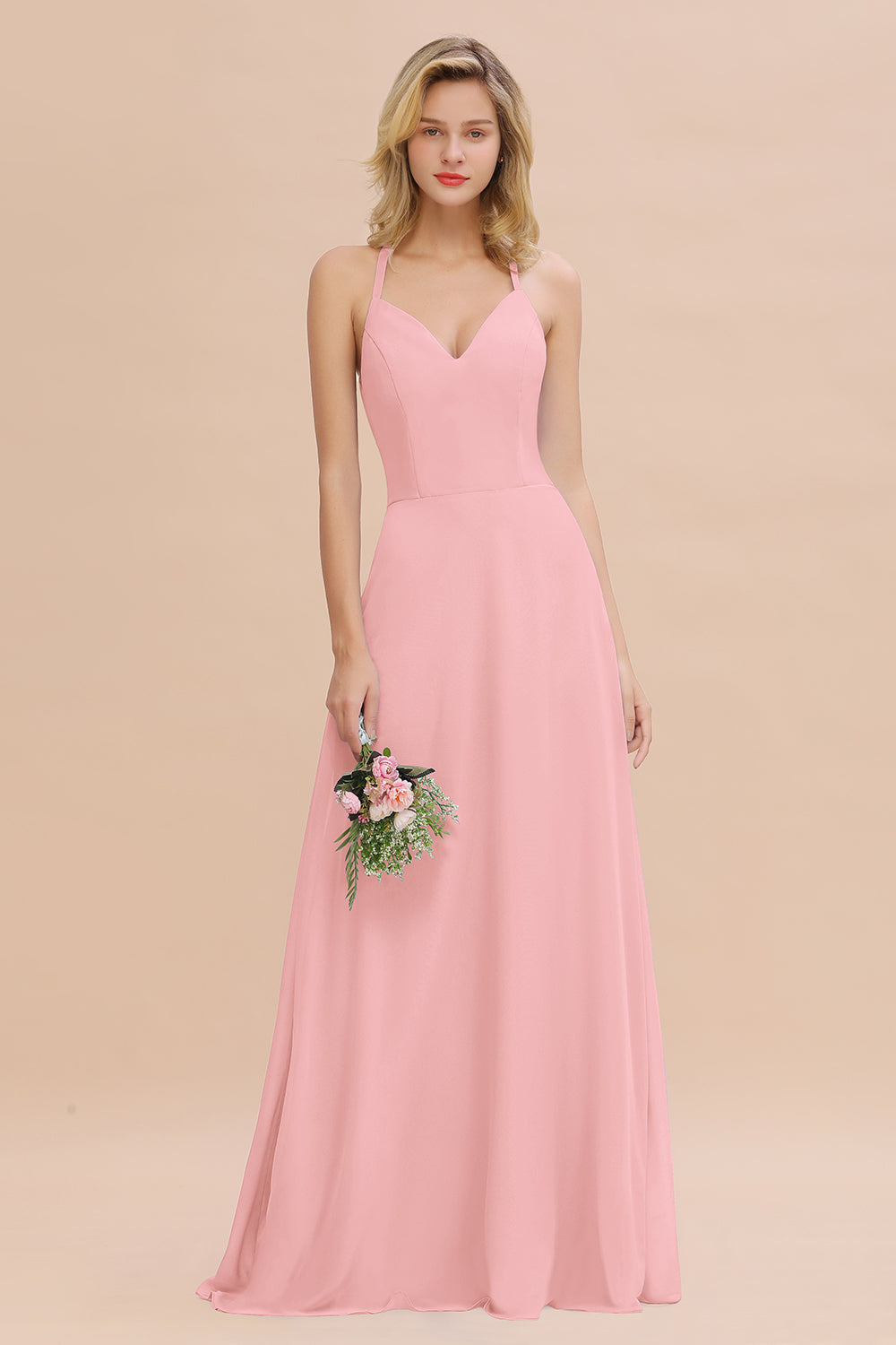 Modest Halter V-Neck Sleeveless Long Bridesmaid dresses - Fashionpara