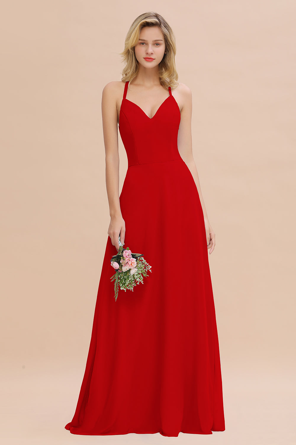 Modest Halter V-Neck Sleeveless Long Bridesmaid dresses - Fashionpara
