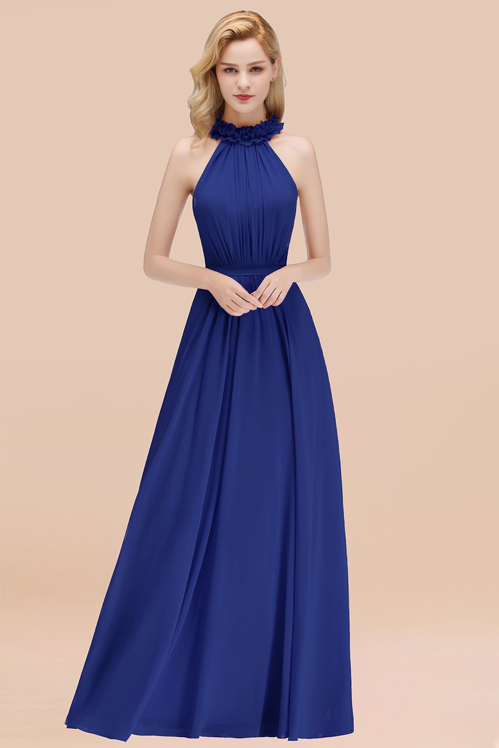 Modest High-Neck Halter Ruffle Chiffon Bridesmaid dresses Affordable - Fashionpara