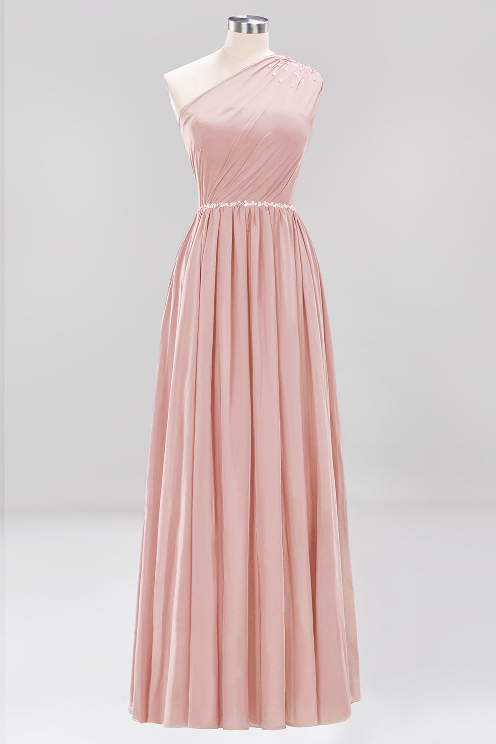Modest One-shoulder Royal Blue Affordable Bridesmaid Dresses with Beadings - Fashionpara