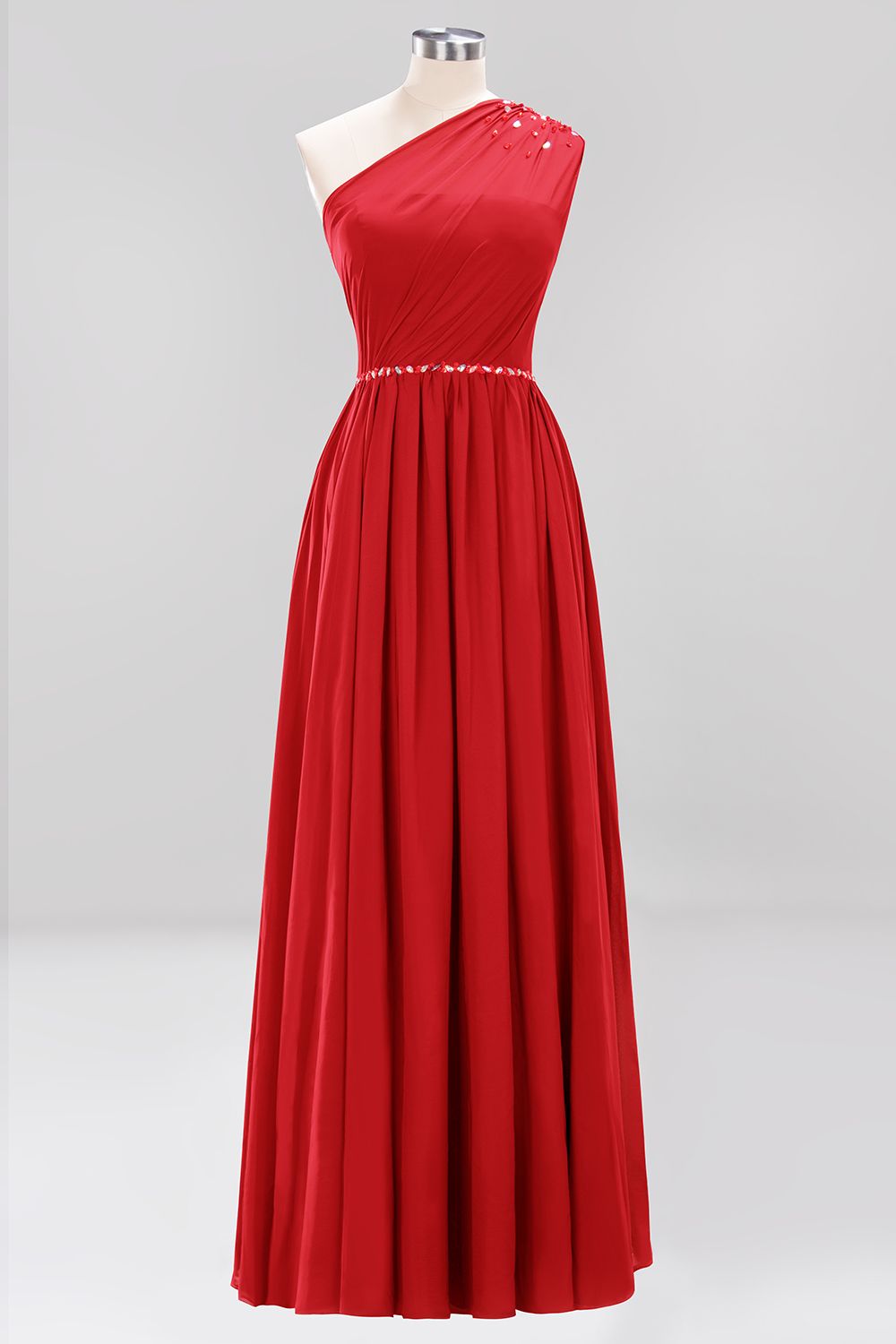 Modest One-shoulder Royal Blue Affordable Bridesmaid Dresses with Beadings - Fashionpara