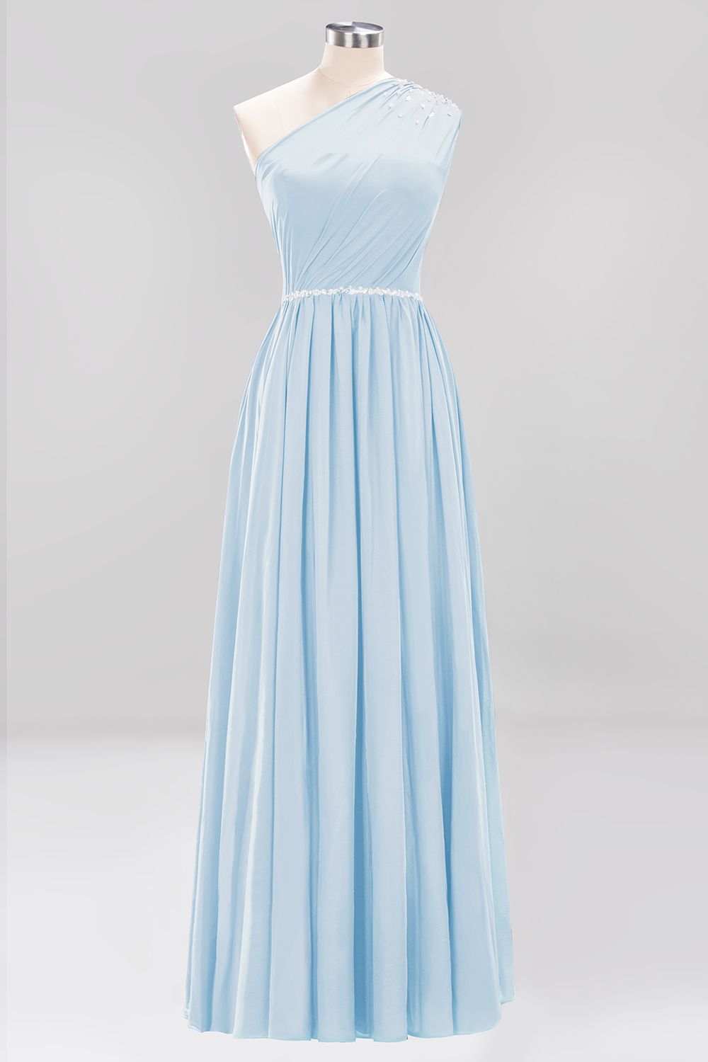 Modest One-shoulder Royal Blue Affordable Bridesmaid Dresses with Beadings - Fashionpara
