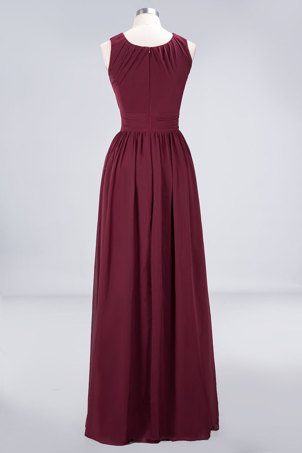 Modest Round-Neck Sleeveless Burgundy Bridesmaid dresses with Ruffles - Fashionpara