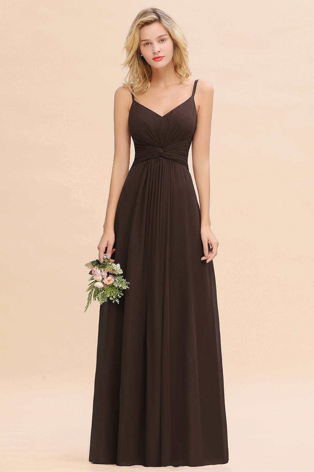 Modest Ruffle Spaghetti Straps Backless Burgundy Bridesmaid dresses Affordable - Fashionpara