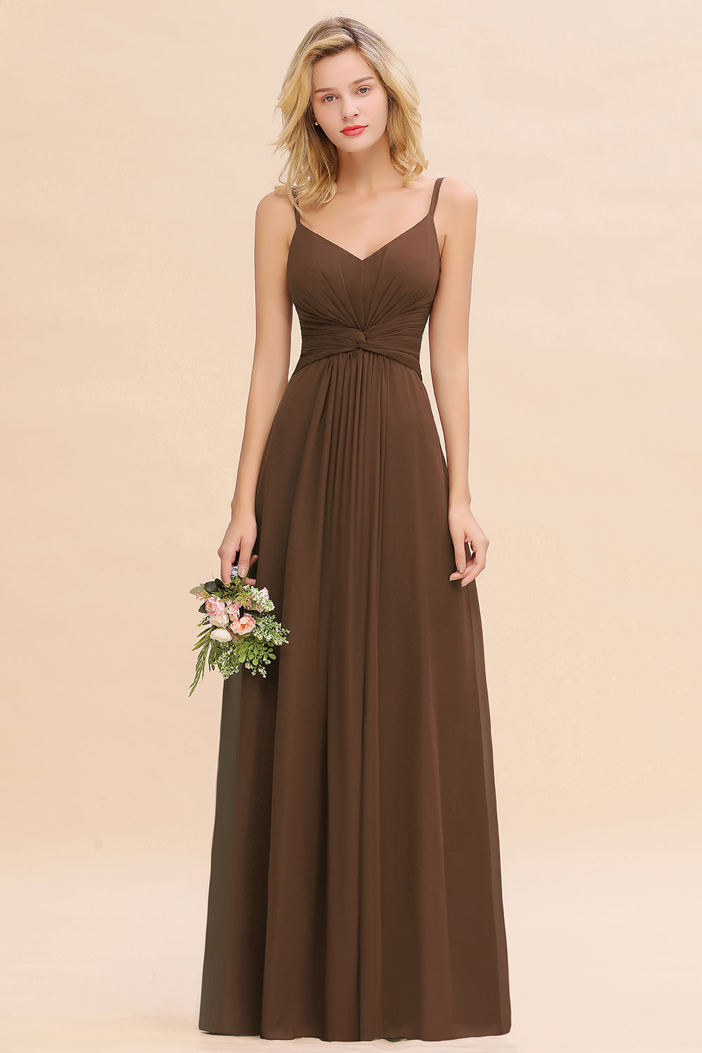 Modest Ruffle Spaghetti Straps Backless Burgundy Bridesmaid dresses Affordable - Fashionpara