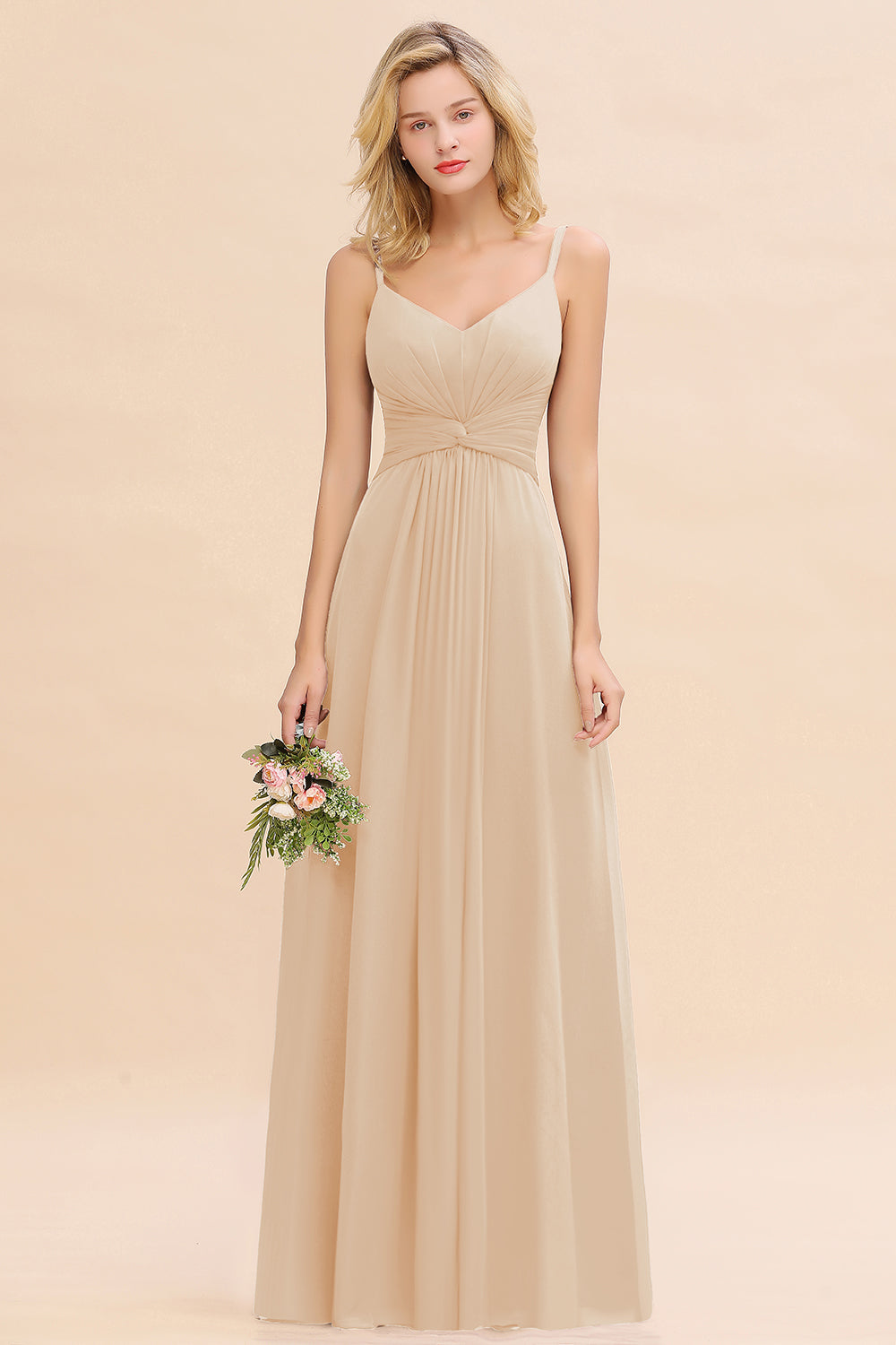 Modest Ruffle Spaghetti Straps Backless Burgundy Bridesmaid dresses Affordable - Fashionpara