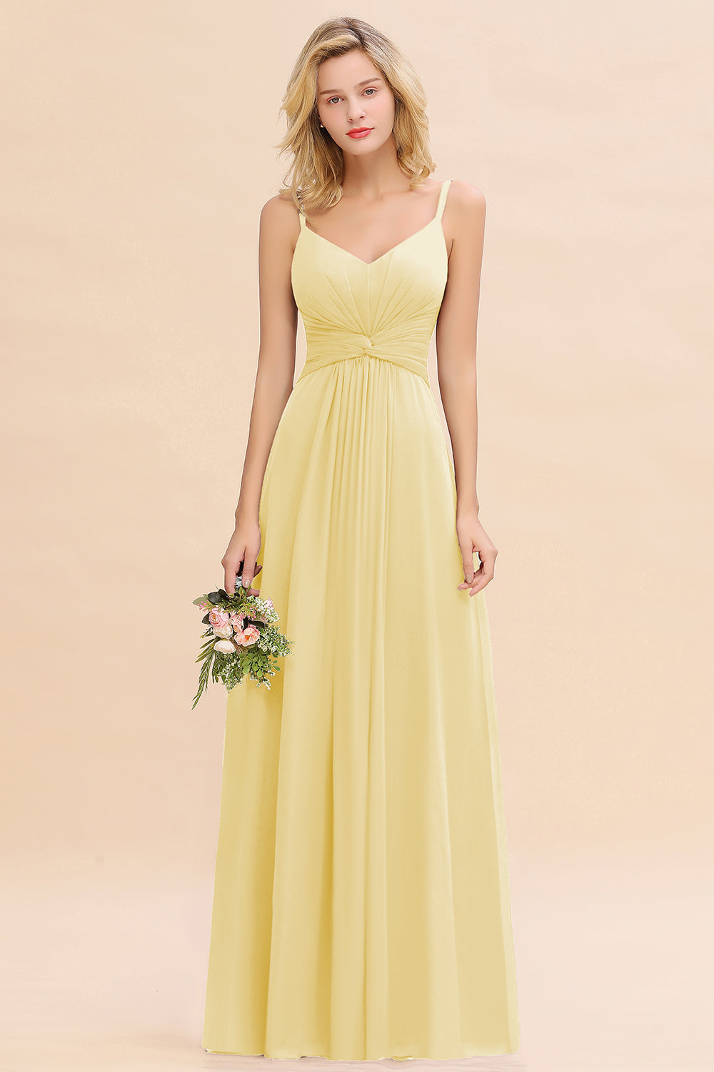 Modest Ruffle Spaghetti Straps Backless Burgundy Bridesmaid dresses Affordable - Fashionpara