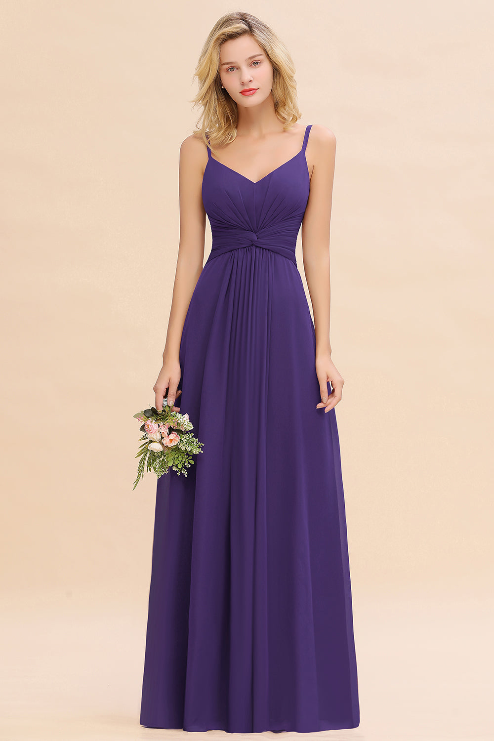 Modest Ruffle Spaghetti Straps Backless Burgundy Bridesmaid dresses Affordable - Fashionpara