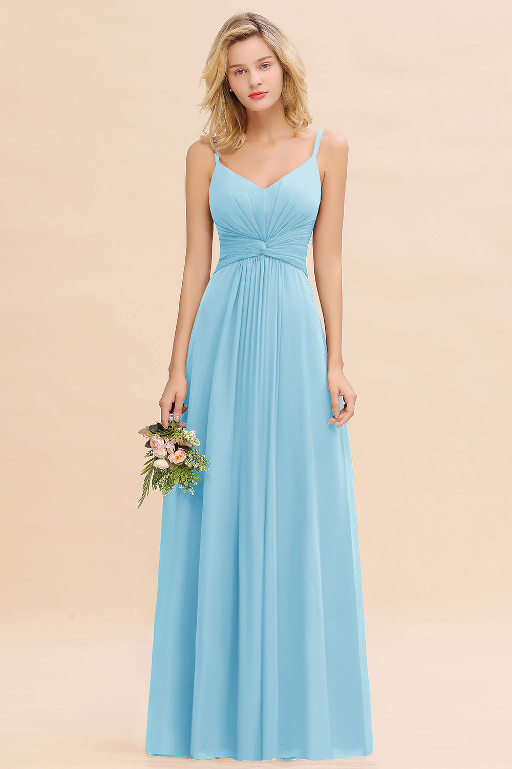 Modest Ruffle Spaghetti Straps Backless Burgundy Bridesmaid dresses Affordable - Fashionpara