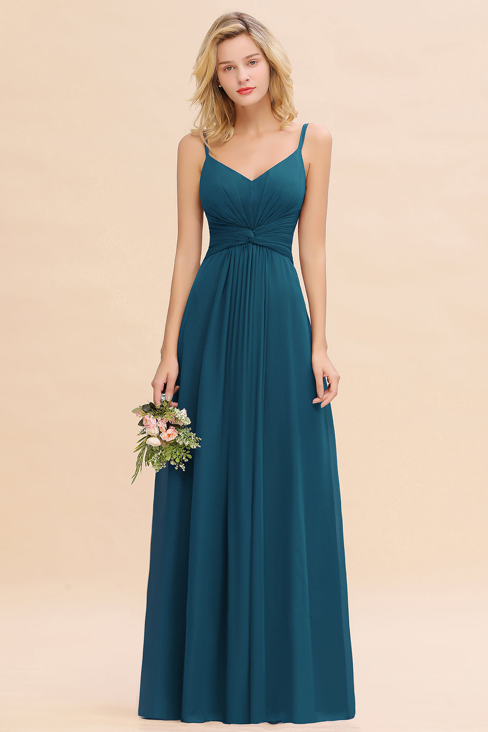 Modest Ruffle Spaghetti Straps Backless Burgundy Bridesmaid dresses Affordable - Fashionpara