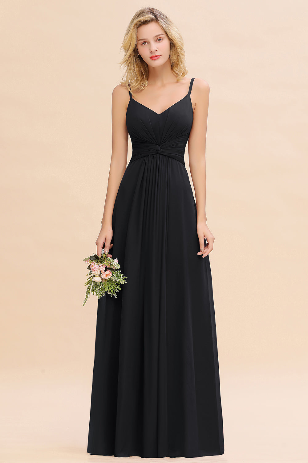 Modest Ruffle Spaghetti Straps Backless Burgundy Bridesmaid dresses Affordable - Fashionpara