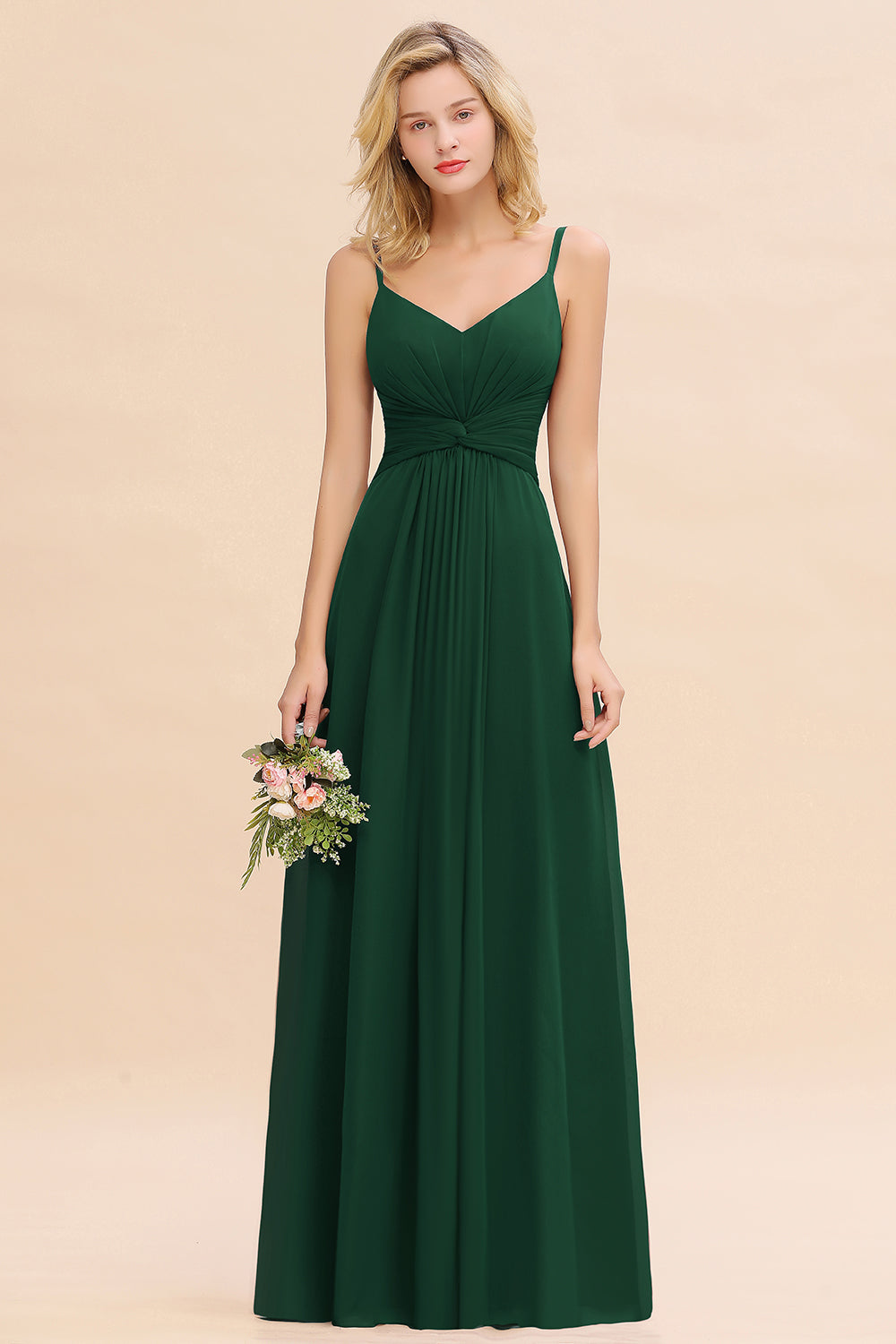 Modest Ruffle Spaghetti Straps Backless Burgundy Bridesmaid dresses Affordable - Fashionpara