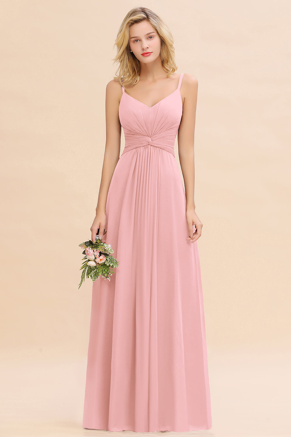 Modest Ruffle Spaghetti Straps Backless Burgundy Bridesmaid dresses Affordable - Fashionpara