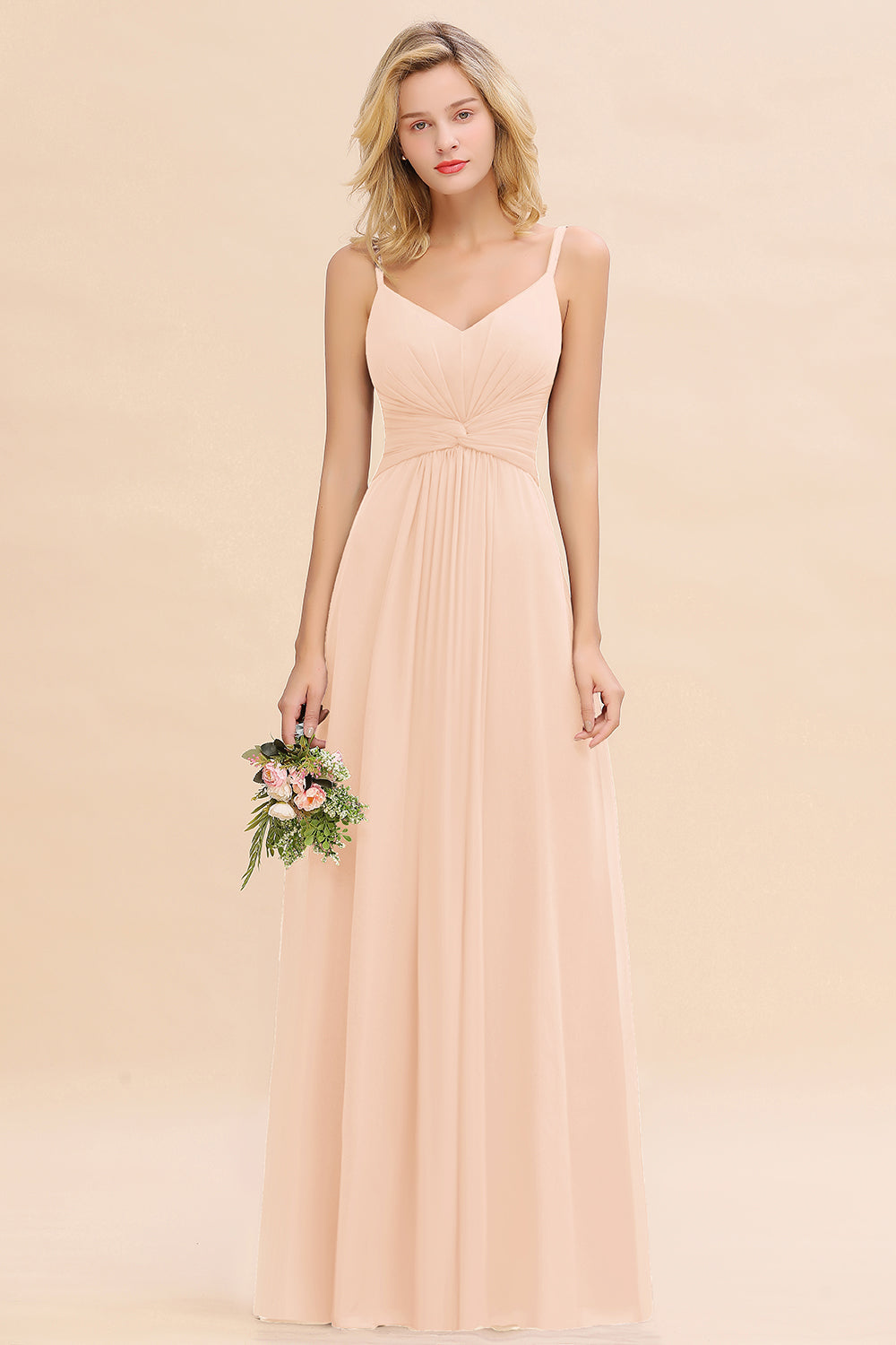 Modest Ruffle Spaghetti Straps Backless Burgundy Bridesmaid dresses Affordable - Fashionpara
