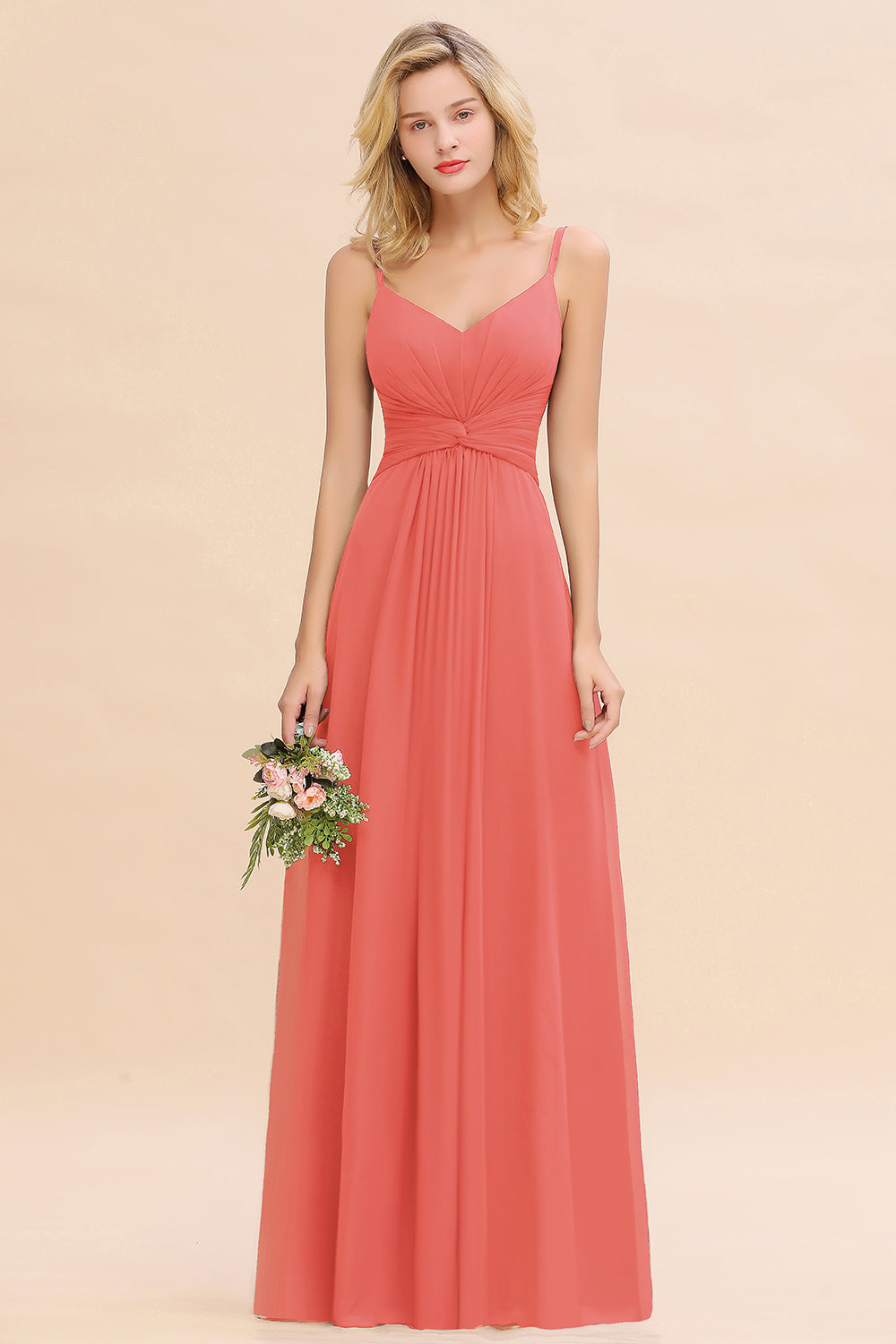 Modest Ruffle Spaghetti Straps Backless Burgundy Bridesmaid dresses Affordable - Fashionpara