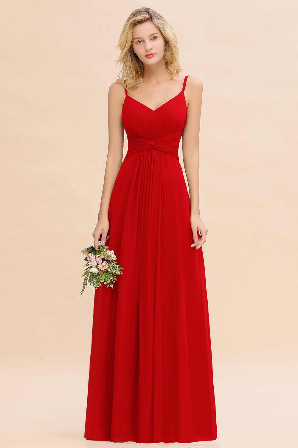 Modest Ruffle Spaghetti Straps Backless Burgundy Bridesmaid dresses Affordable - Fashionpara