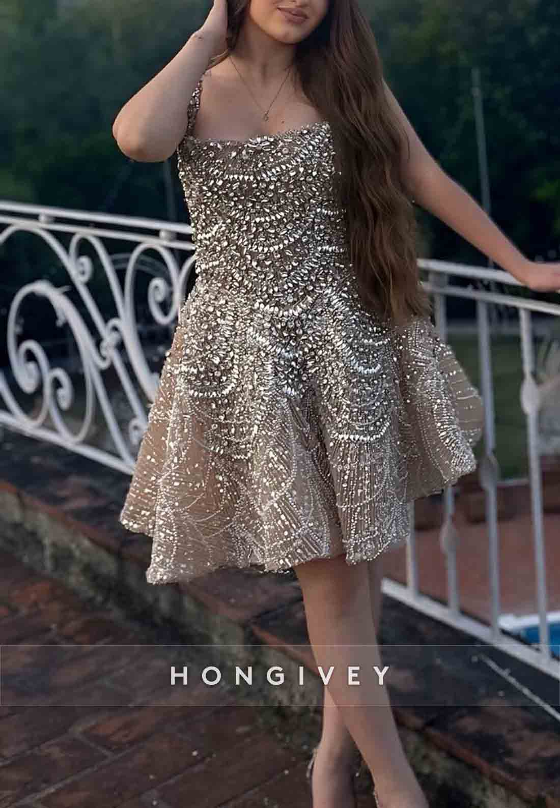 Square Neck Beading Sleeveless Regular Straps Short Homecoming Dresses