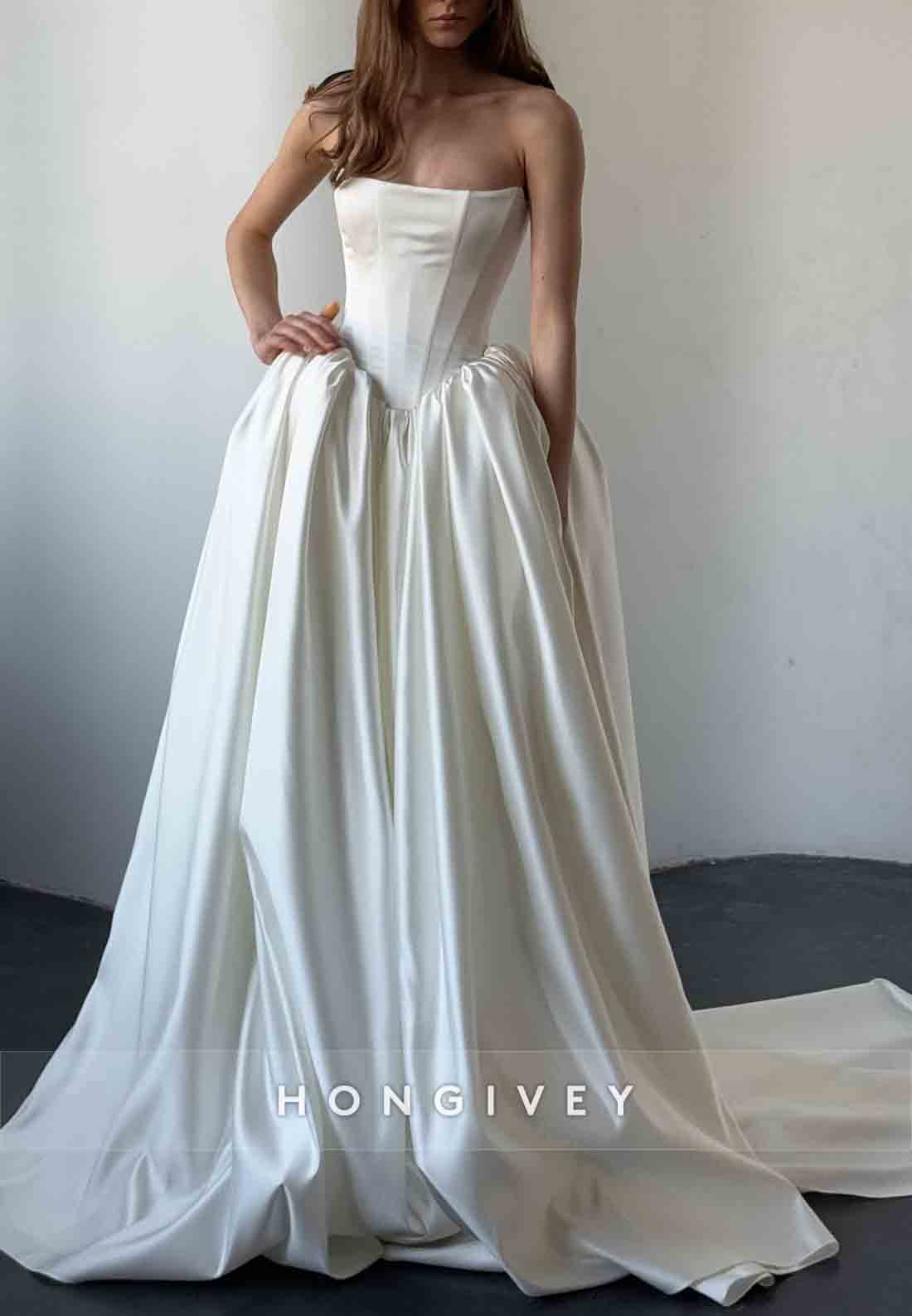 Satin Crisscross Back Sleeveless Court Train Empire Wedding Dresses