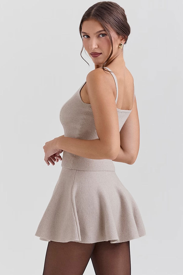 Monochromatic Deep V Neck Suspender Strap Cropped Ribbed Knit Tank Top