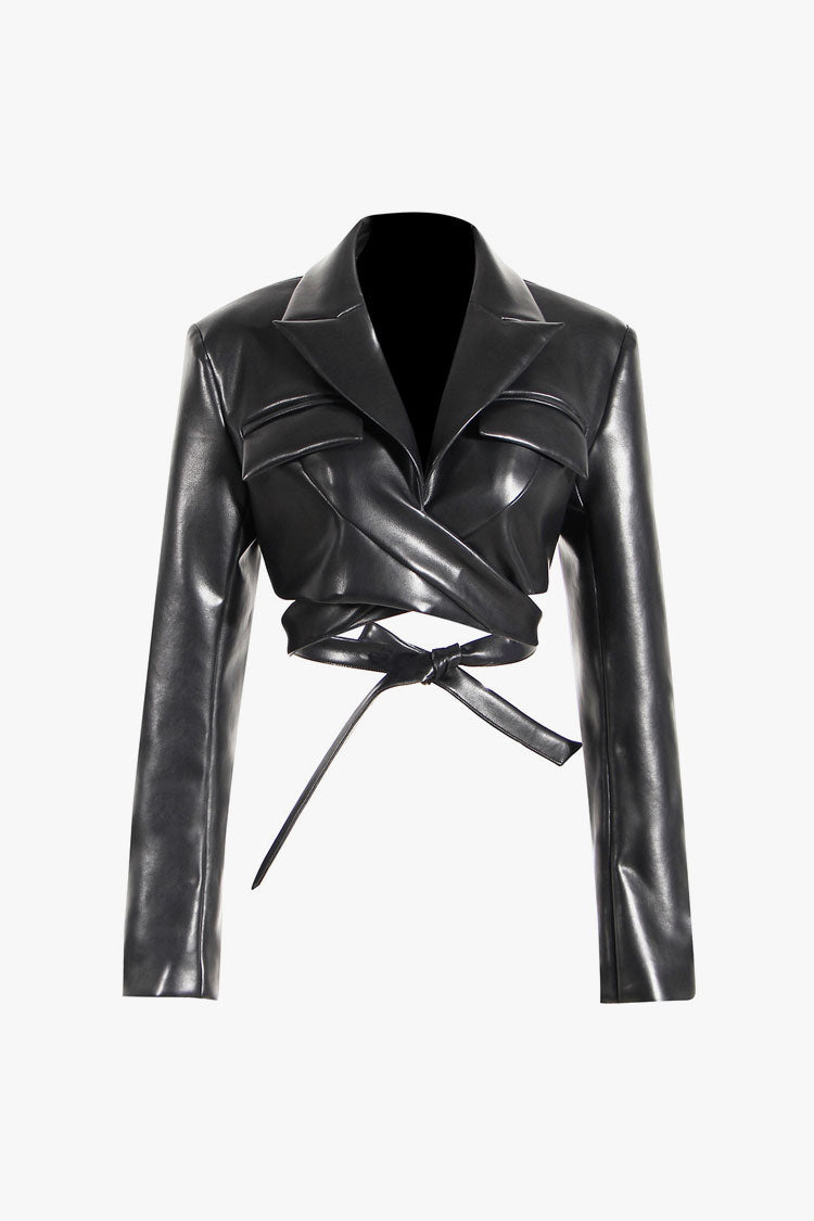 Rosedress Faux Leather Biker Jacket with Strong Shoulder Design
