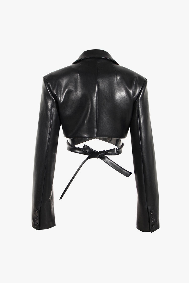 Rosedress Faux Leather Biker Jacket with Strong Shoulder Design
