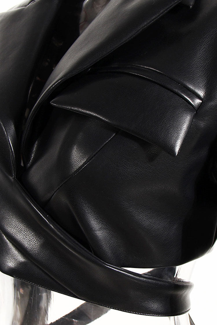 Rosedress Faux Leather Biker Jacket with Strong Shoulder Design