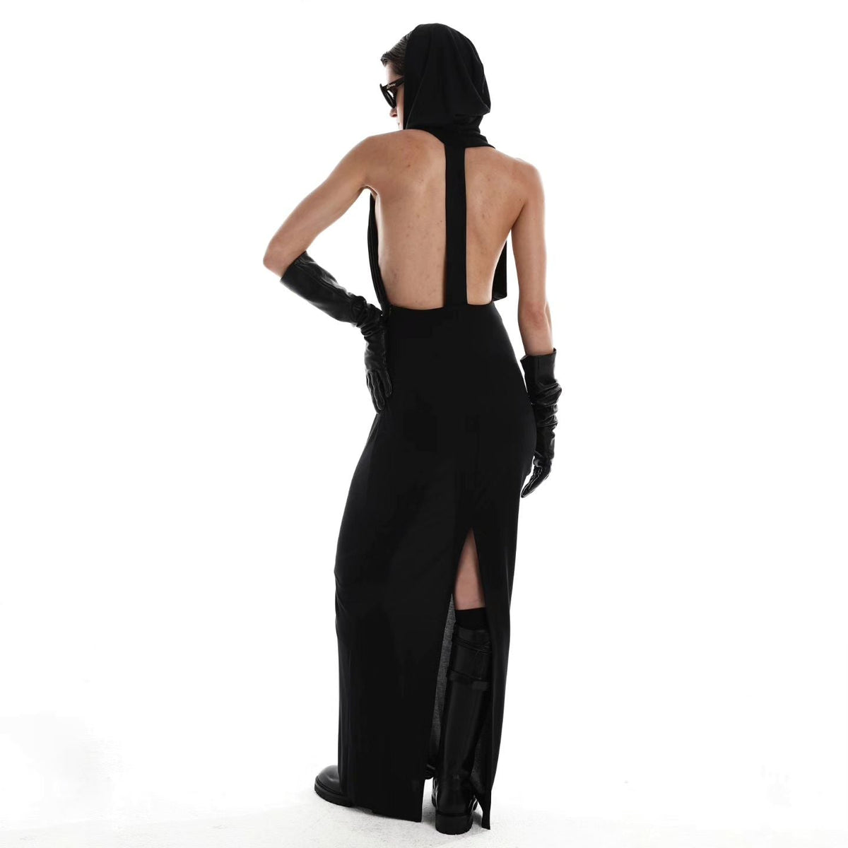 Hooded Open-Back Sleeveless Bodycon Maxi Dress 12