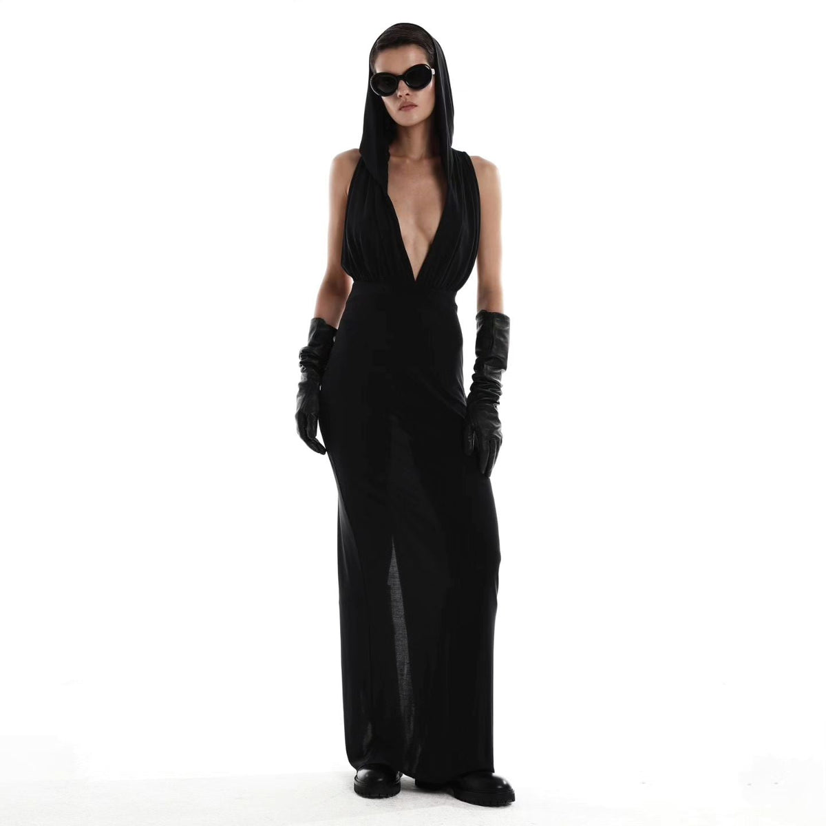 Hooded Open-Back Sleeveless Bodycon Maxi Dress 11