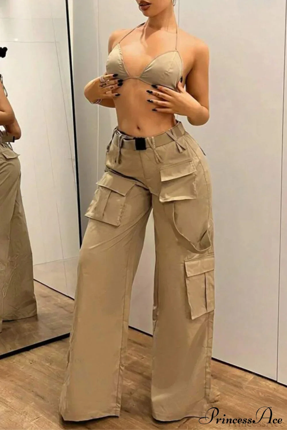 Multi-Pocket Mid-Rise Straight-Leg Cargo Pants