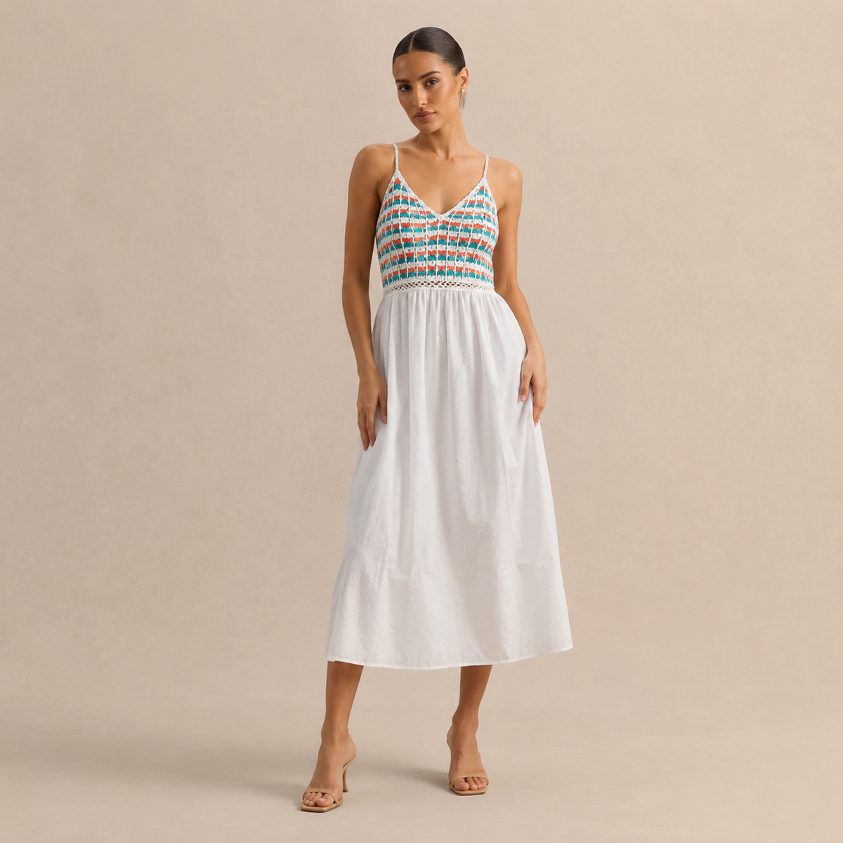V-Neck Shirred Bodice Cut Out A-Line Midi Dress 7