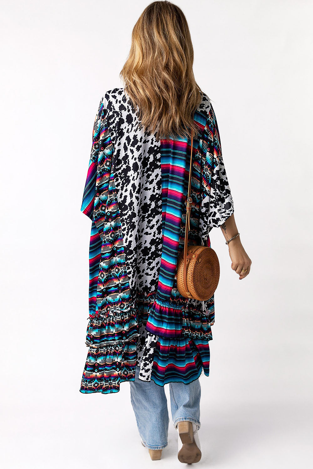 Multicolor Cow Serape Aztec Print Kimono Cardigan  Fashionpara