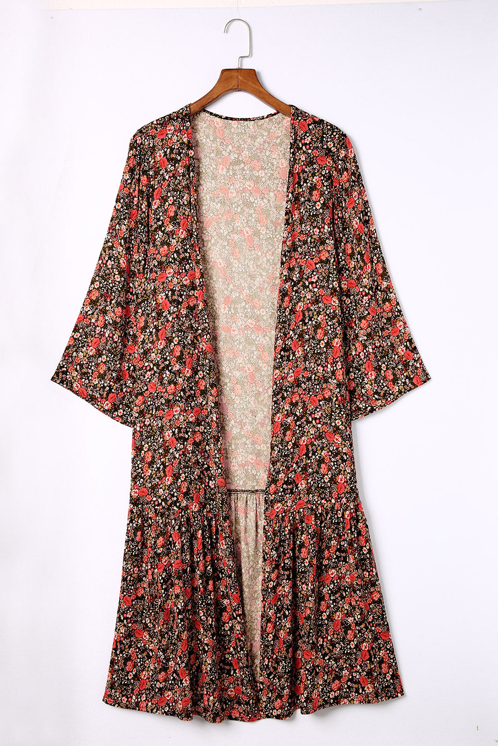 Multicolor Open Front Boho Floral Print Kimono Fashionpara