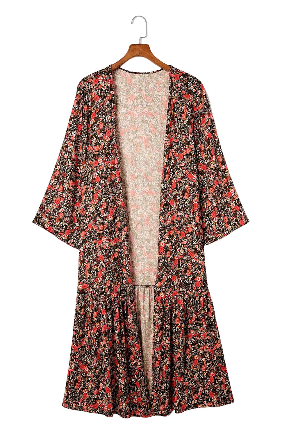 Multicolor Open Front Boho Floral Print Kimono Fashionpara