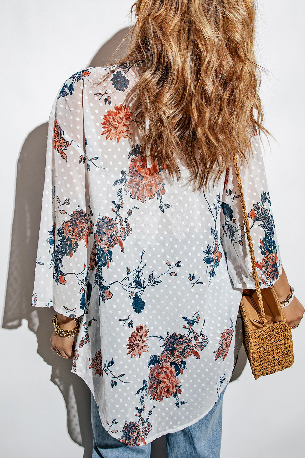 Multicolor Print Open Front Bell Sleeve Kimono