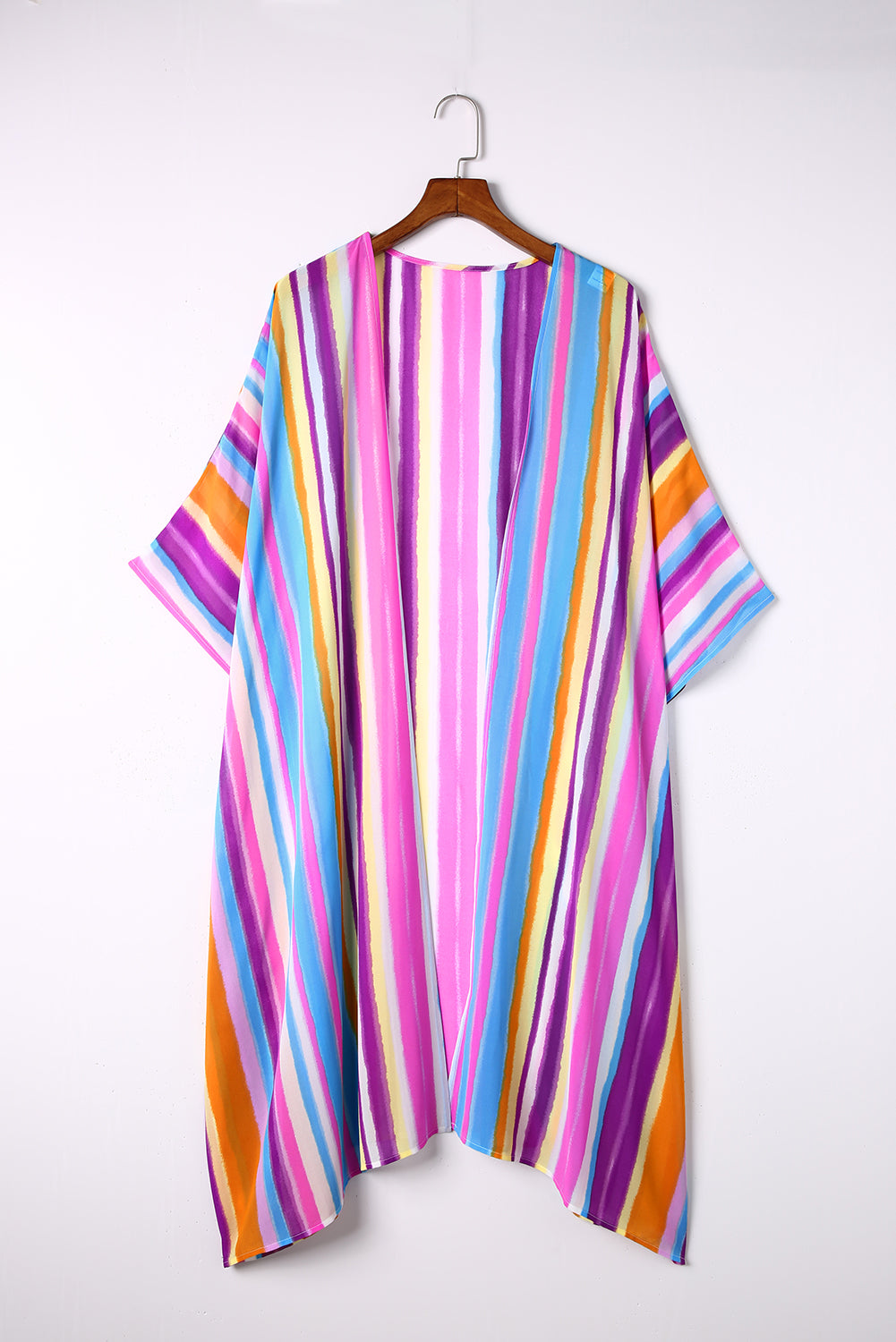 Multicolor Striped Print Oversized Kimono