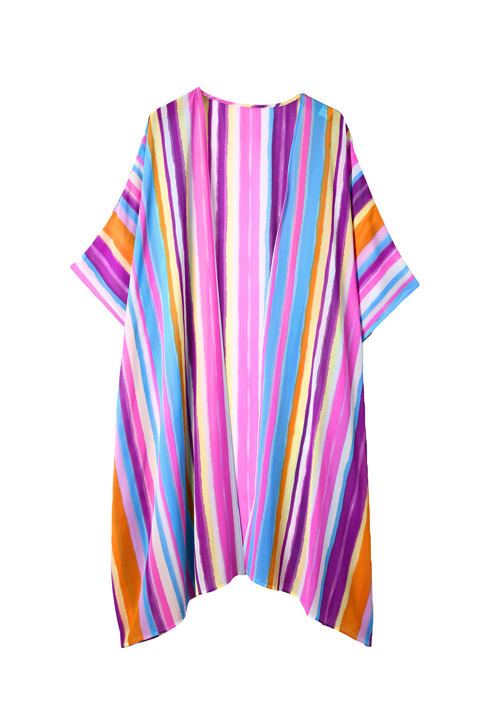 Multicolor Striped Print Oversized Kimono