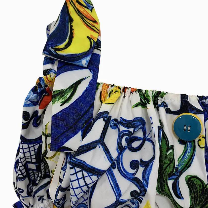 Multicolored Floral Printed Crop Top and Tiered Ruffle Skirt Matching Set Fashionpara